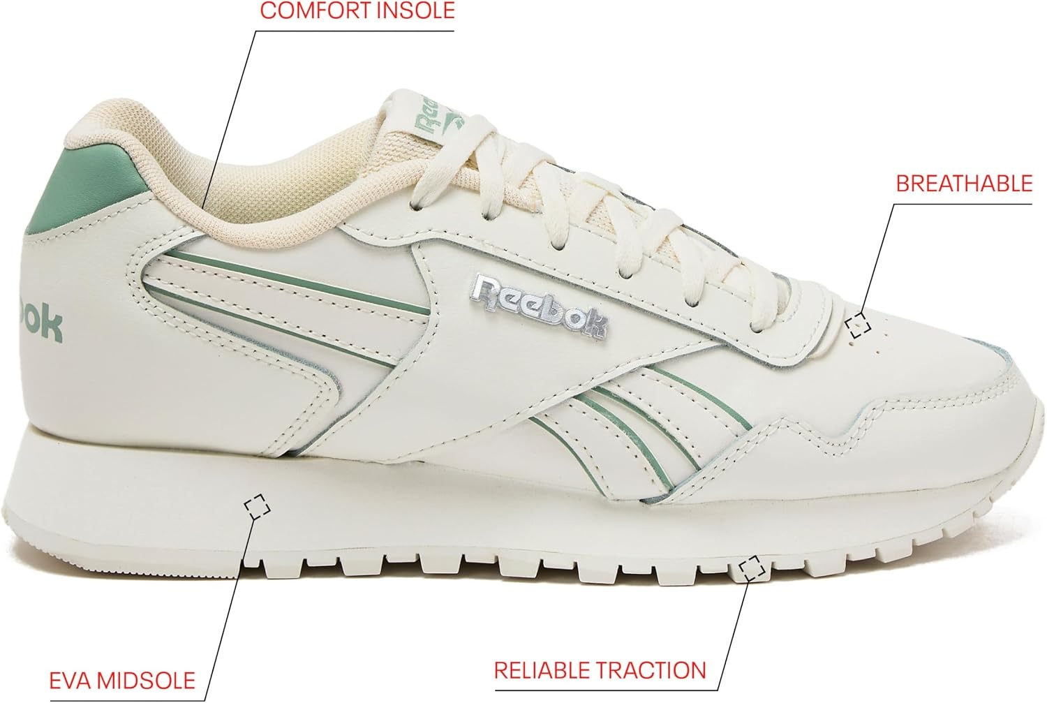 image:imageReebok Womens Glide Sneakers for WomenChalkChalkHybrid Green
