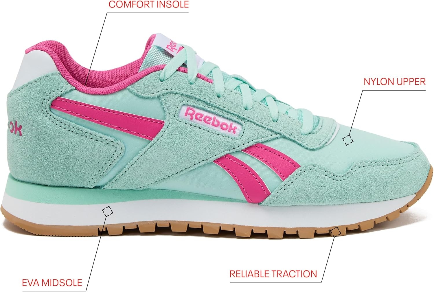 image:imageReebok Womens Glide Sneakers for WomenGlitch AquaTrue PinkWhite