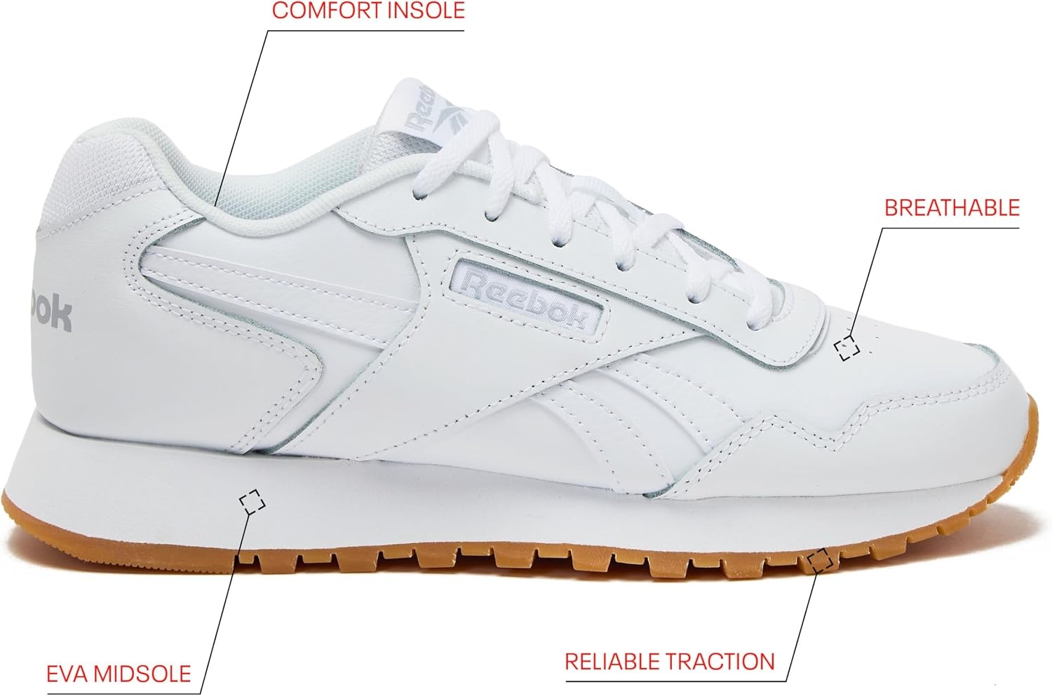 image:imageReebok Womens Glide Sneakers for WomenWhiteCold GreyGum