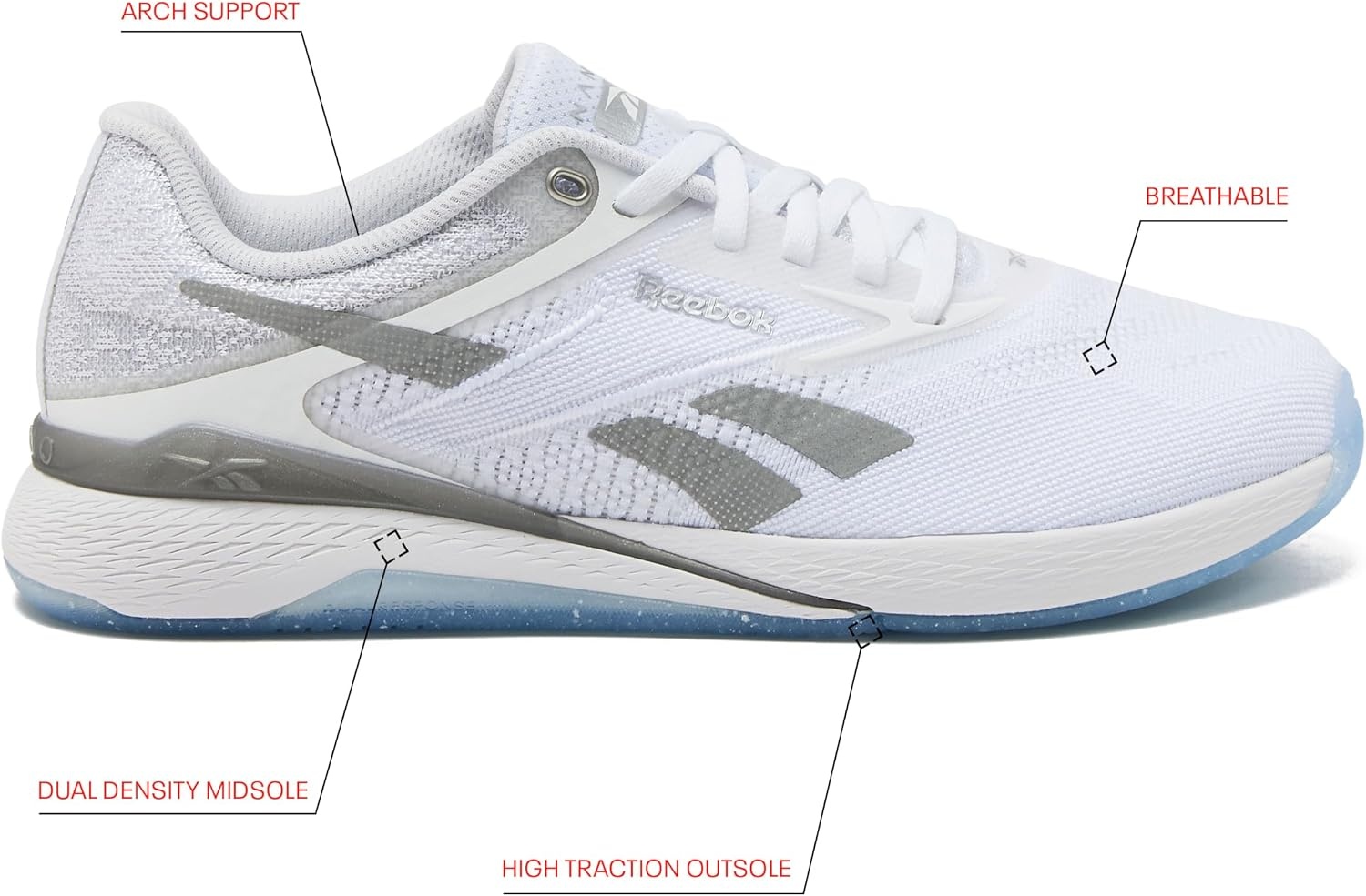 image:imageReebok Womens Nano X5Footwear WhiteBarely GreySilver Metallic