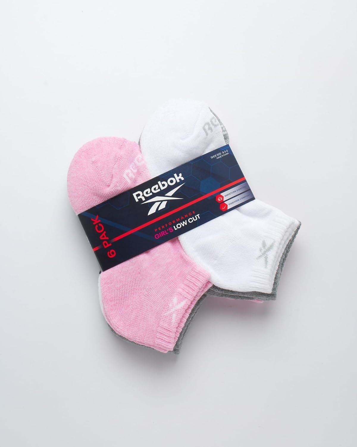 image:imageReebok Womens Quarter Socks 6 Pack Comfort Cushioned Athletic Socks Moisturewicking Fabric Keeps Feet Dry Flexible Knit Hugs the Arch Plush Footbed Absorbs ShockPinkWhiteGrey