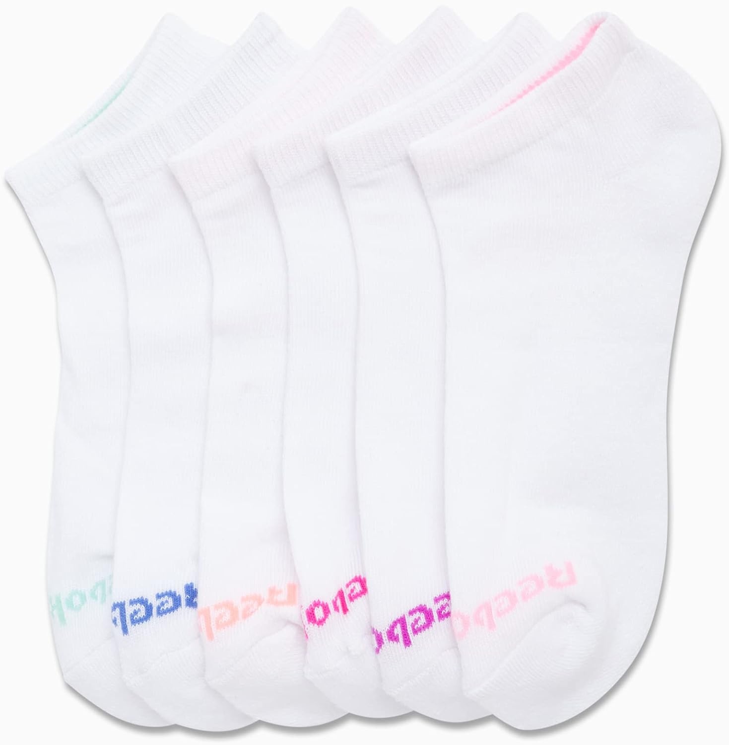 image:imageReebok Womens Quarter Socks 6 Pack Comfort Cushioned Athletic Socks Moisturewicking Fabric Keeps Feet Dry Flexible Knit Hugs the Arch Plush Footbed Absorbs ShockWhite Logo
