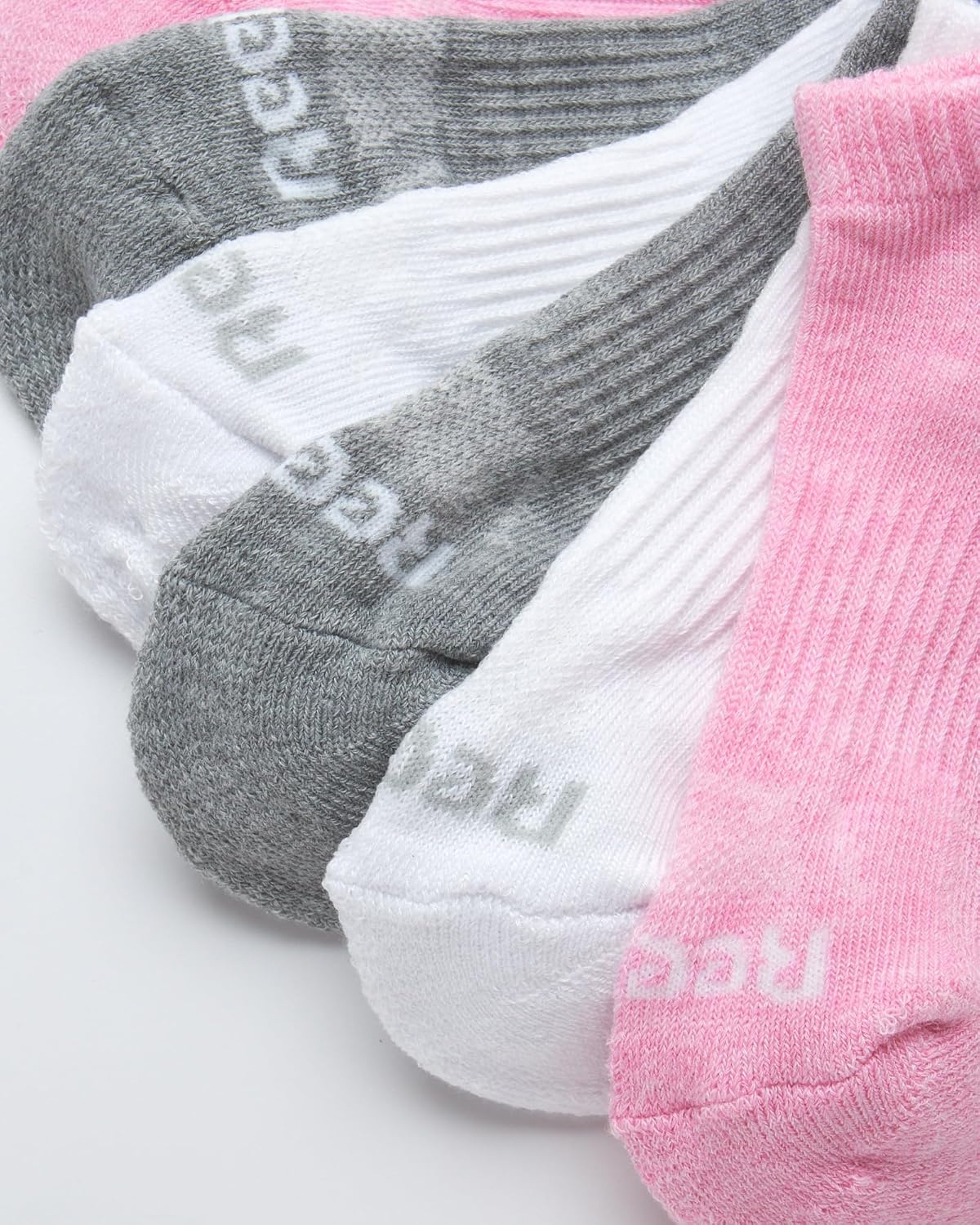 image:imageReebok Womens Quarter Socks 6 Pack Comfort Cushioned Athletic Socks Moisturewicking Fabric Keeps Feet Dry Flexible Knit Hugs the Arch Plush Footbed Absorbs ShockPinkWhiteGrey