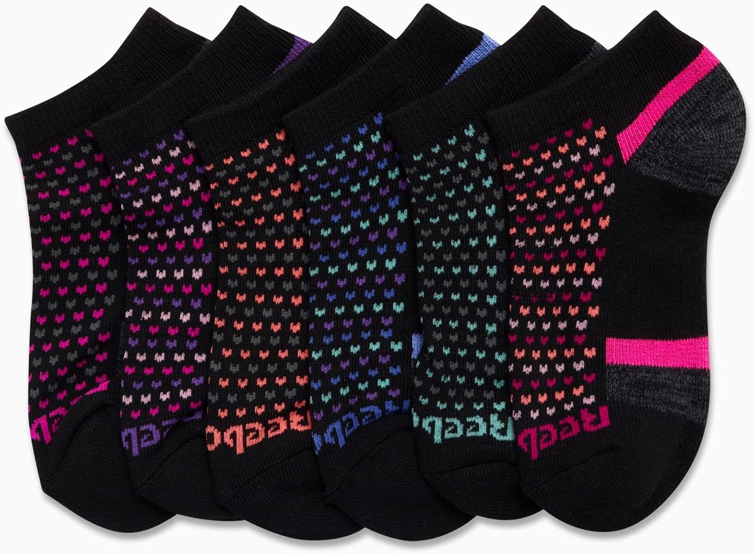 image:imageReebok Womens Quarter Socks 6 Pack Comfort Cushioned Athletic Socks Moisturewicking Fabric Keeps Feet Dry Flexible Knit Hugs the Arch Plush Footbed Absorbs ShockBlack Multi