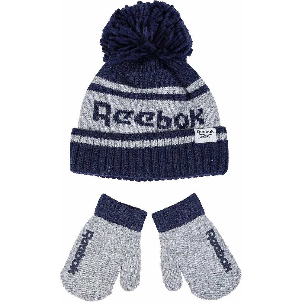 image:imageReebok 2Piece BabyToddler Winter Hat and Gripped Mittens Knitted Pom Beanie amp AntiSlip Gloves Cold Weather AccessoriesVector NavyLight Gray