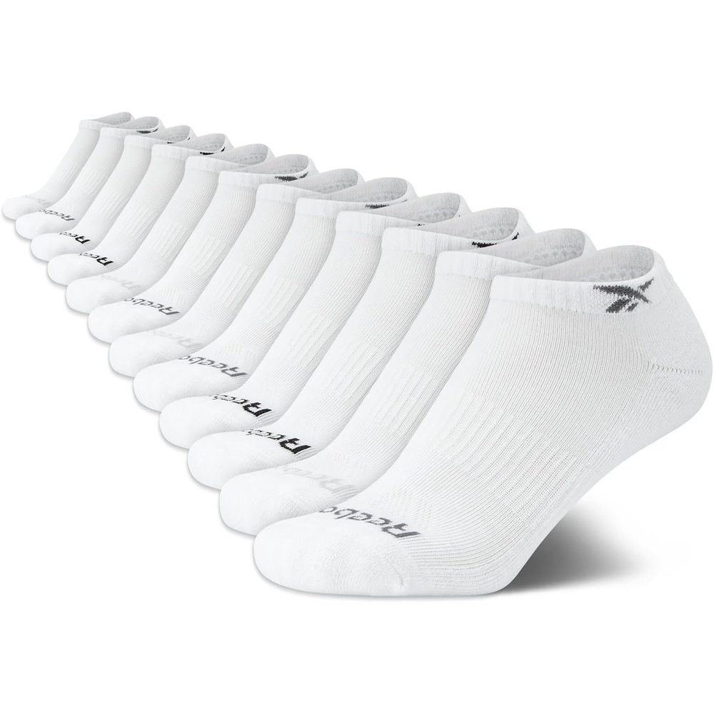 image:imageReebok Boys Low Cut Socks 12 Pack Cushioned Athletic No Show Socks Stretch Performance Fit with MoistureWicking Breathable Comfort Reinforced Heel and Toe for Active DaysWhite Logo