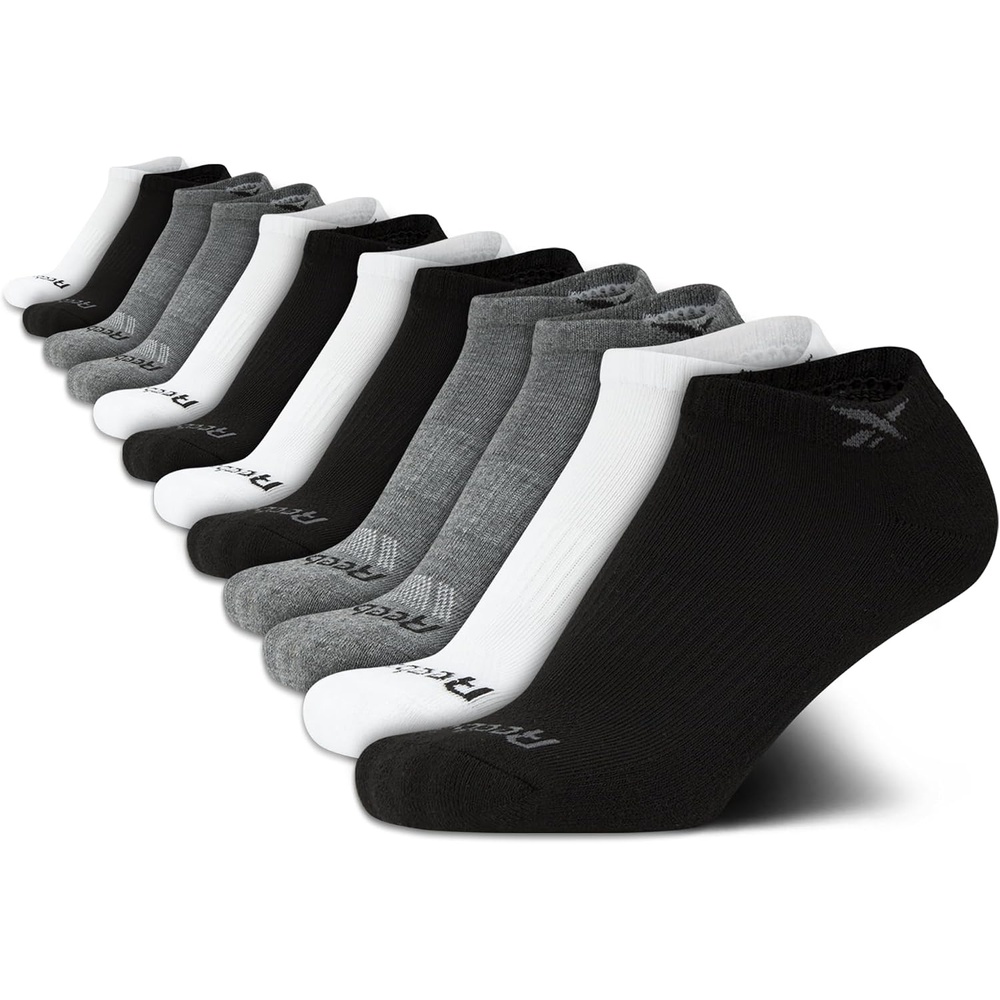 image:imageReebok Boys Low Cut Socks 12 Pack Cushioned Athletic No Show Socks Stretch Performance Fit with MoistureWicking Breathable Comfort Reinforced Heel and Toe for Active DaysBlackWhiteGrey