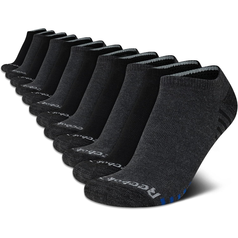 image:imageReebok Boys Low Cut Socks 12 Pack Cushioned Athletic No Show Socks Stretch Performance Fit with MoistureWicking Breathable Comfort Reinforced Heel and Toe for Active DaysBlackGrey Pattern
