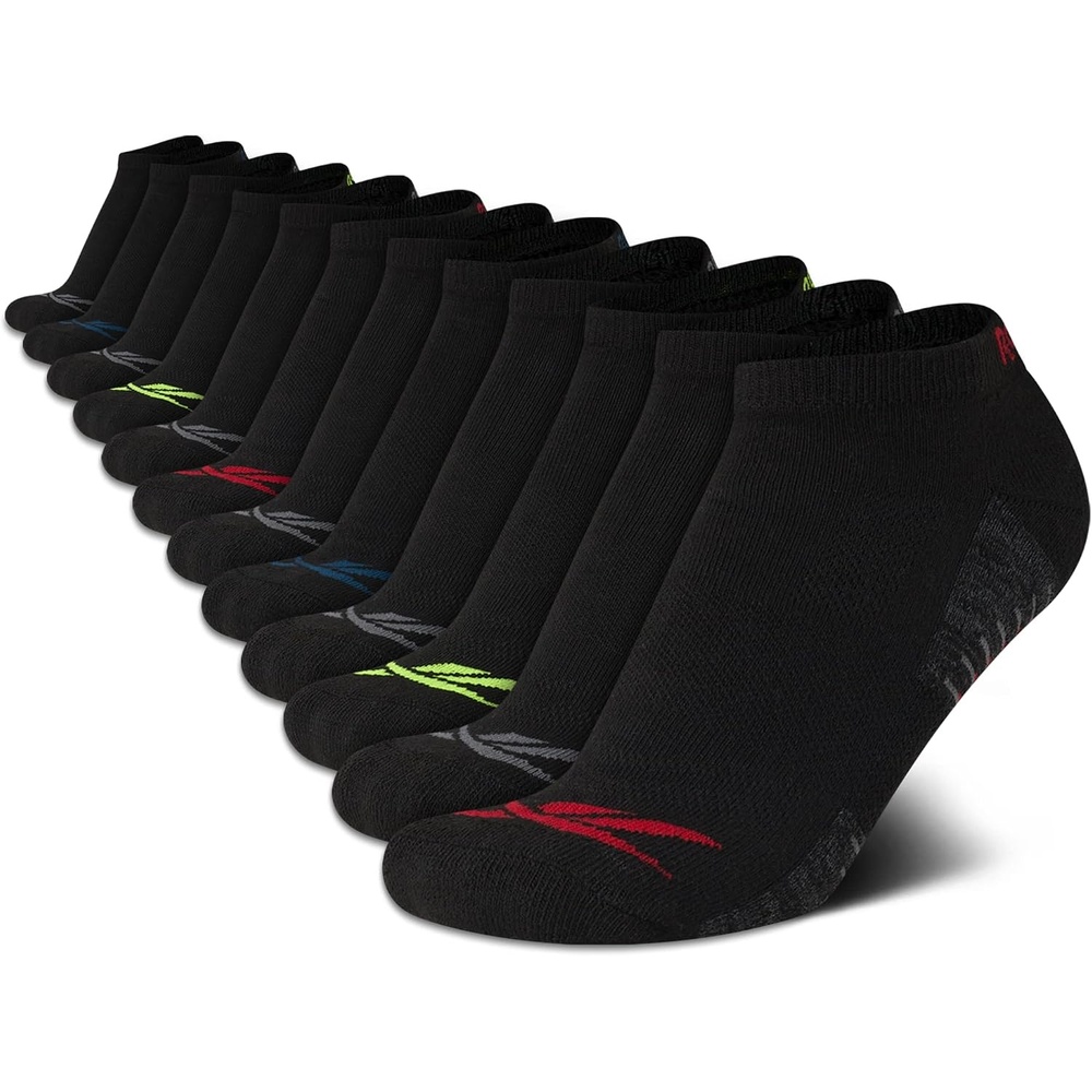 image:imageReebok Boys Low Cut Socks 12 Pack Cushioned Athletic No Show Socks Stretch Performance Fit with MoistureWicking Breathable Comfort Reinforced Heel and Toe for Active DaysBlackGrey Lines