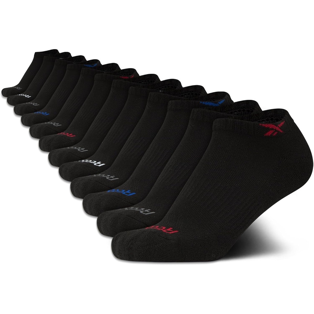 image:imageReebok Boys Low Cut Socks 12 Pack Cushioned Athletic No Show Socks Stretch Performance Fit with MoistureWicking Breathable Comfort Reinforced Heel and Toe for Active DaysBlack Logo