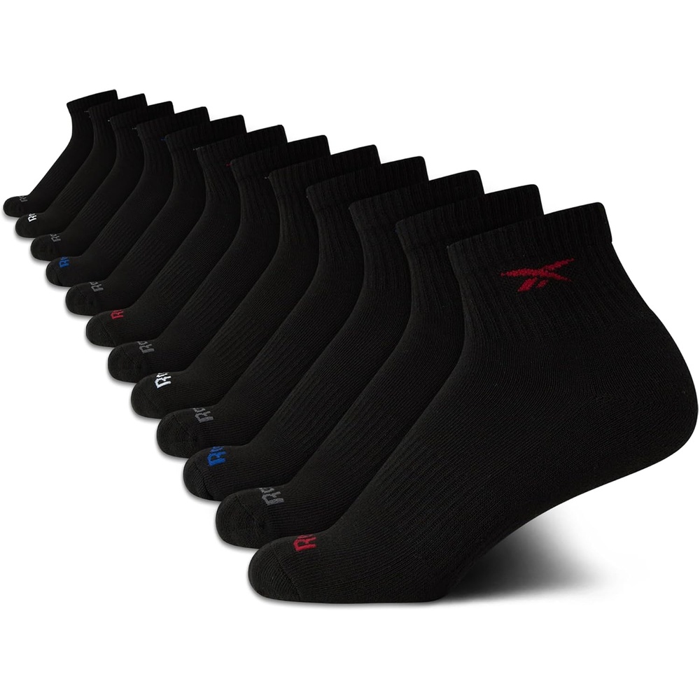 image:imageReebok Boys Quarter Socks 12Pack Cushioned Athletic Socks wArch Support MoistureWicking Breathable Fabric with a Reinforced Toe Seam Built for AllDay Active WearAll Black
