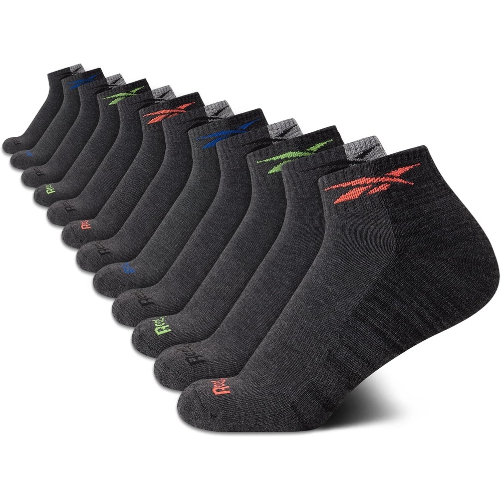 image:imageReebok Boys Quarter Socks 12Pack Cushioned Athletic Socks wArch Support MoistureWicking Breathable Fabric with a Reinforced Toe Seam Built for AllDay Active WearGrey Logo