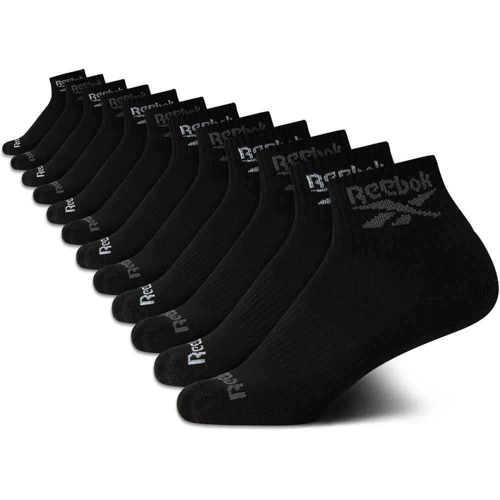 image:imageReebok Boys Quarter Socks 12Pack Cushioned Athletic Socks wArch Support MoistureWicking Breathable Fabric with a Reinforced Toe Seam Built for AllDay Active WearBlack Logo