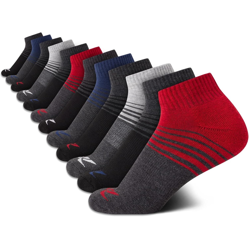 image:imageReebok Boys Quarter Socks 12Pack Cushioned Athletic Socks wArch Support MoistureWicking Breathable Fabric with a Reinforced Toe Seam Built for AllDay Active WearBlackGreyRed