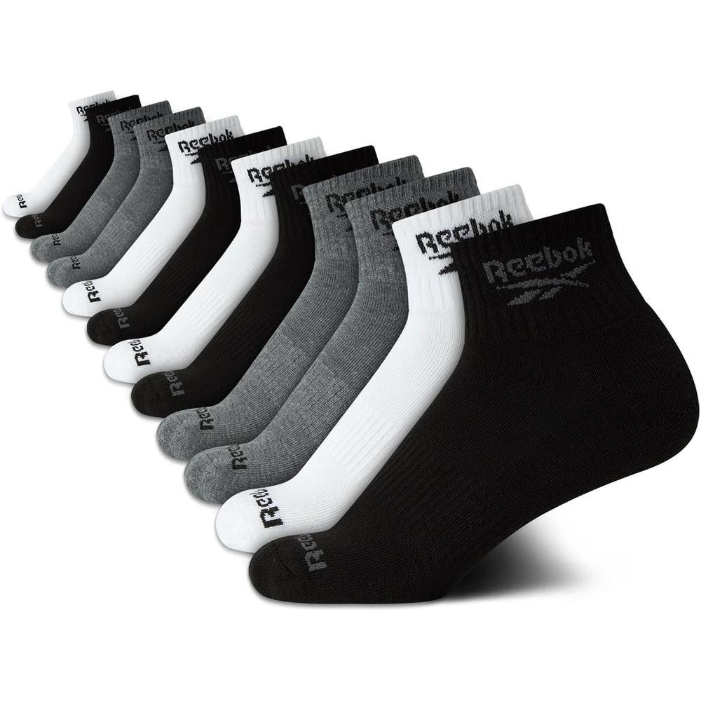 image:imageReebok Boys Quarter Socks 12Pack Cushioned Athletic Socks wArch Support MoistureWicking Breathable Fabric with a Reinforced Toe Seam Built for AllDay Active WearBlackGreyWhite