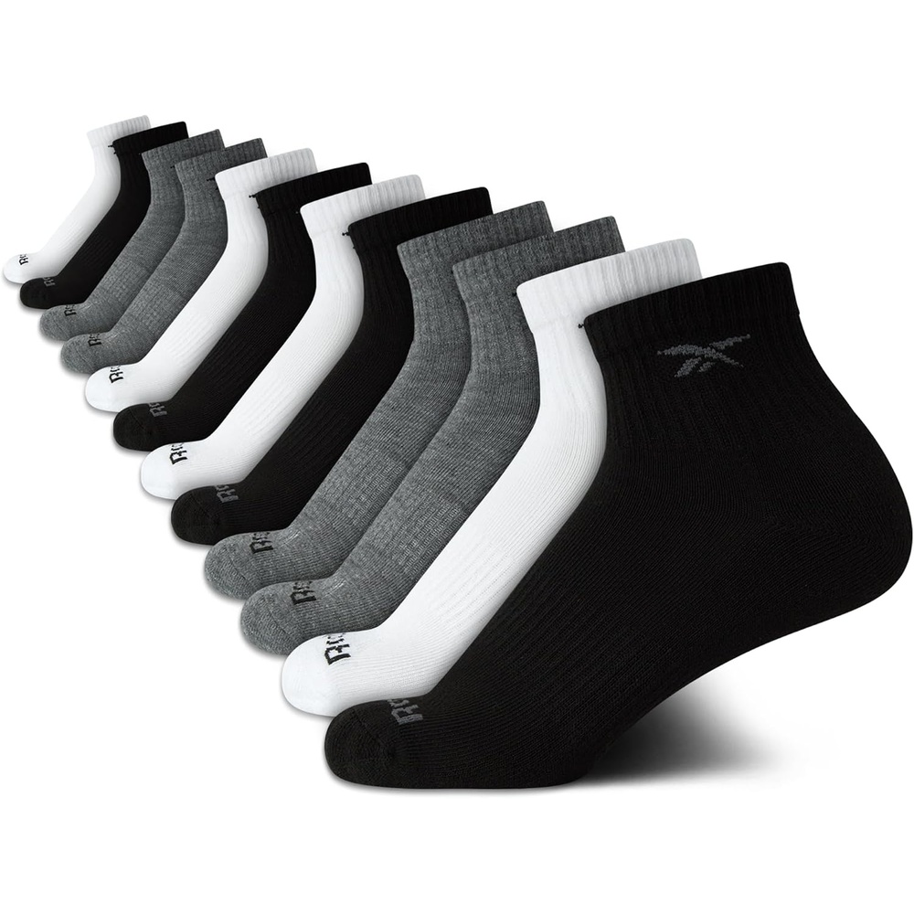 image:imageReebok Boys Quarter Socks 12Pack Cushioned Athletic Socks wArch Support MoistureWicking Breathable Fabric with a Reinforced Toe Seam Built for AllDay Active WearBlackWhiteGrey