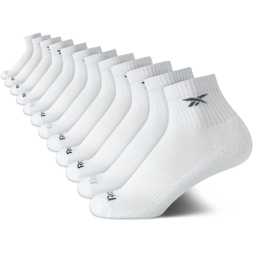 image:imageReebok Boys Quarter Socks 12Pack Cushioned Athletic Socks wArch Support MoistureWicking Breathable Fabric with a Reinforced Toe Seam Built for AllDay Active WearAll White