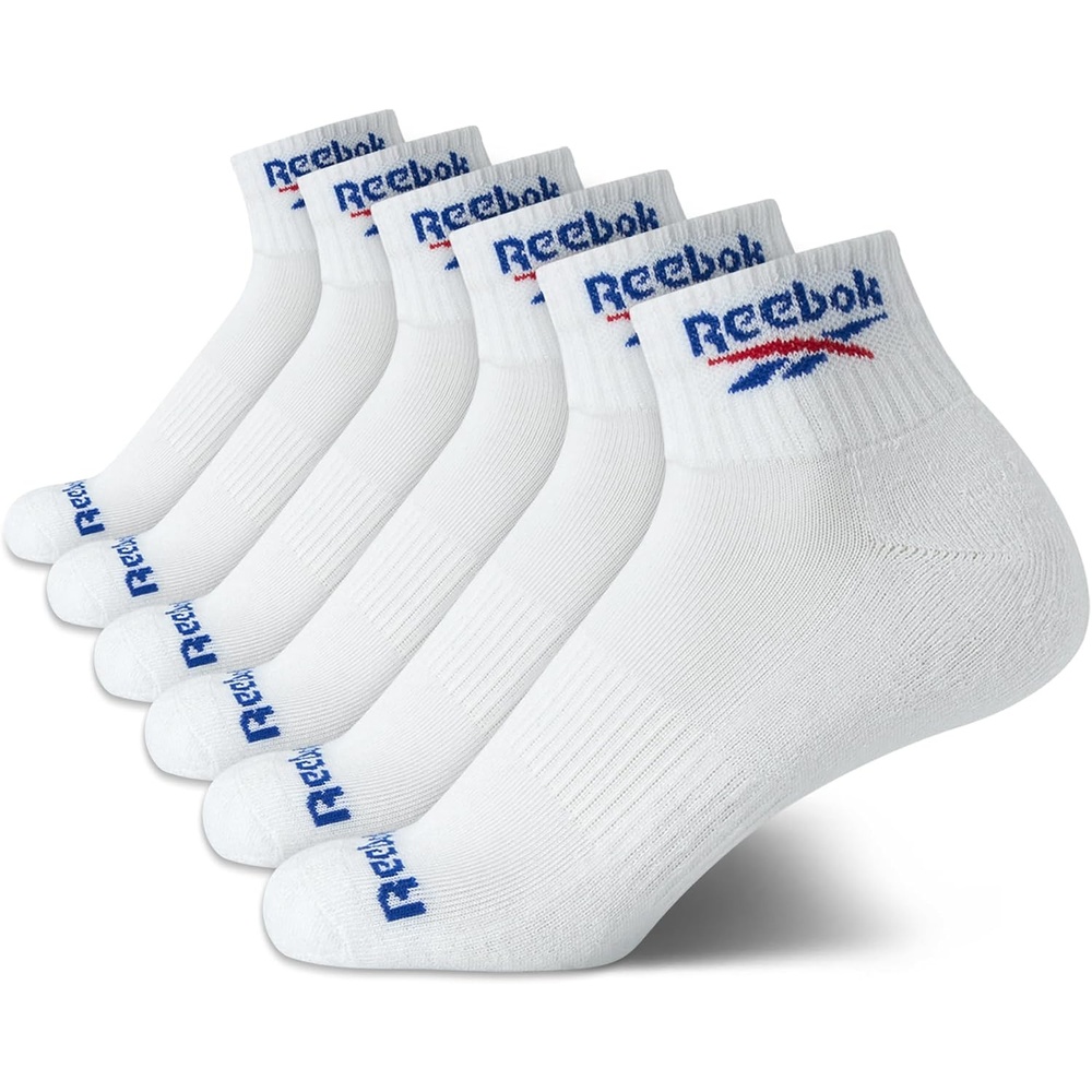 image:imageReebok Boys Quarter Socks 6 Pack Performance Quarter Cut Athletic Socks Breathable Moisturewicking Fabric Cushioned Footbed Eases Fatigue Arch Support Locks in FitWhite Logo