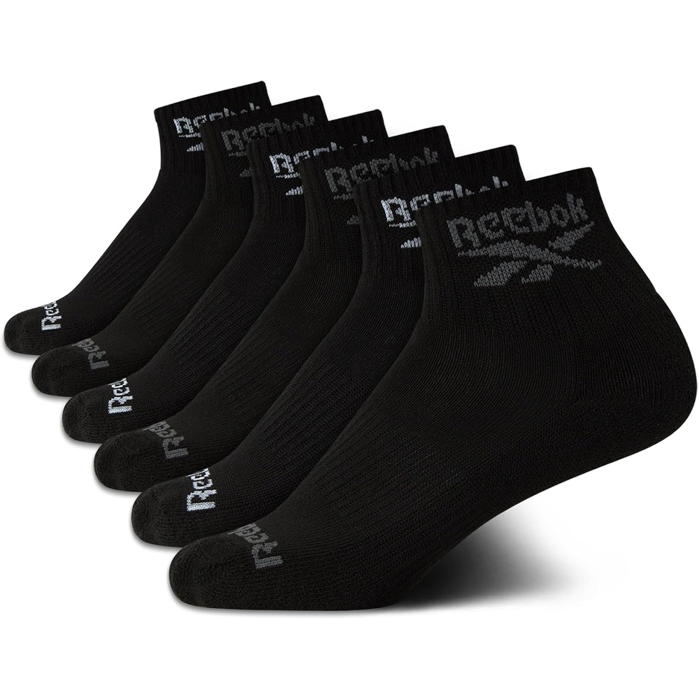 image:imageReebok Boys Quarter Socks 6 Pack Performance Quarter Cut Athletic Socks Breathable Moisturewicking Fabric Cushioned Footbed Eases Fatigue Arch Support Locks in FitBlack Logo