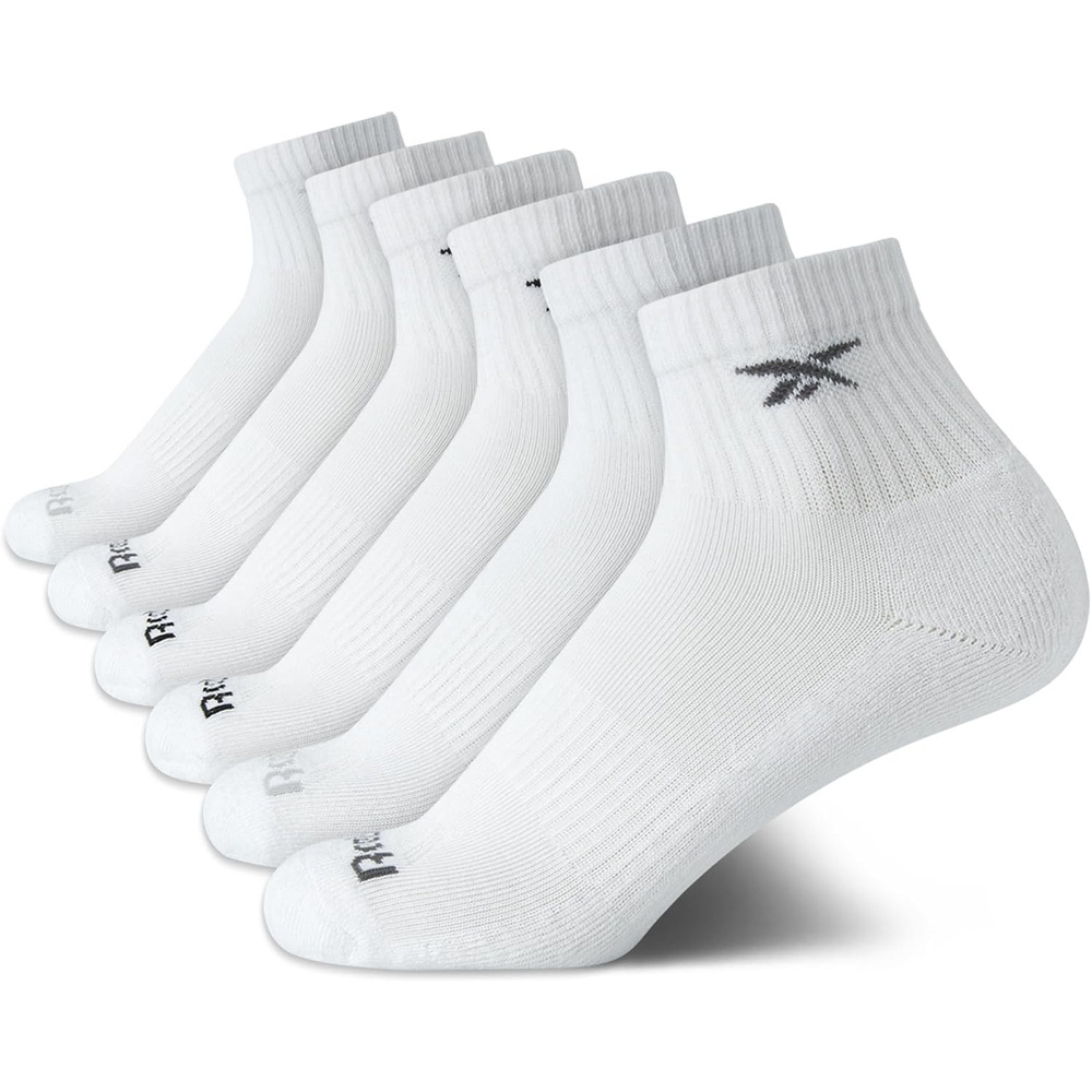 image:imageReebok Boys Quarter Socks 6 Pack Performance Quarter Cut Athletic Socks Breathable Moisturewicking Fabric Cushioned Footbed Eases Fatigue Arch Support Locks in FitAll White