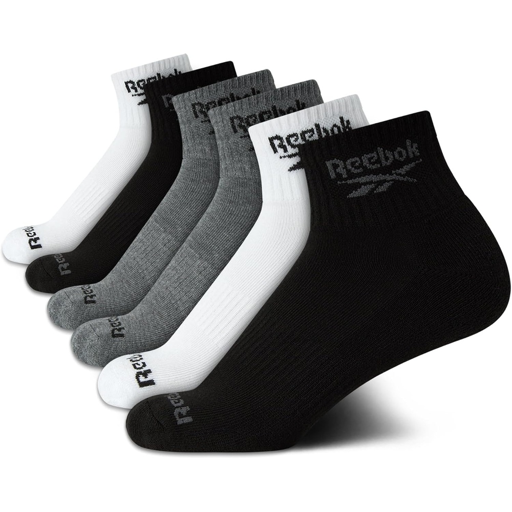 image:imageReebok Boys Quarter Socks 6 Pack Performance Quarter Cut Athletic Socks Breathable Moisturewicking Fabric Cushioned Footbed Eases Fatigue Arch Support Locks in FitBlackGreyWhite