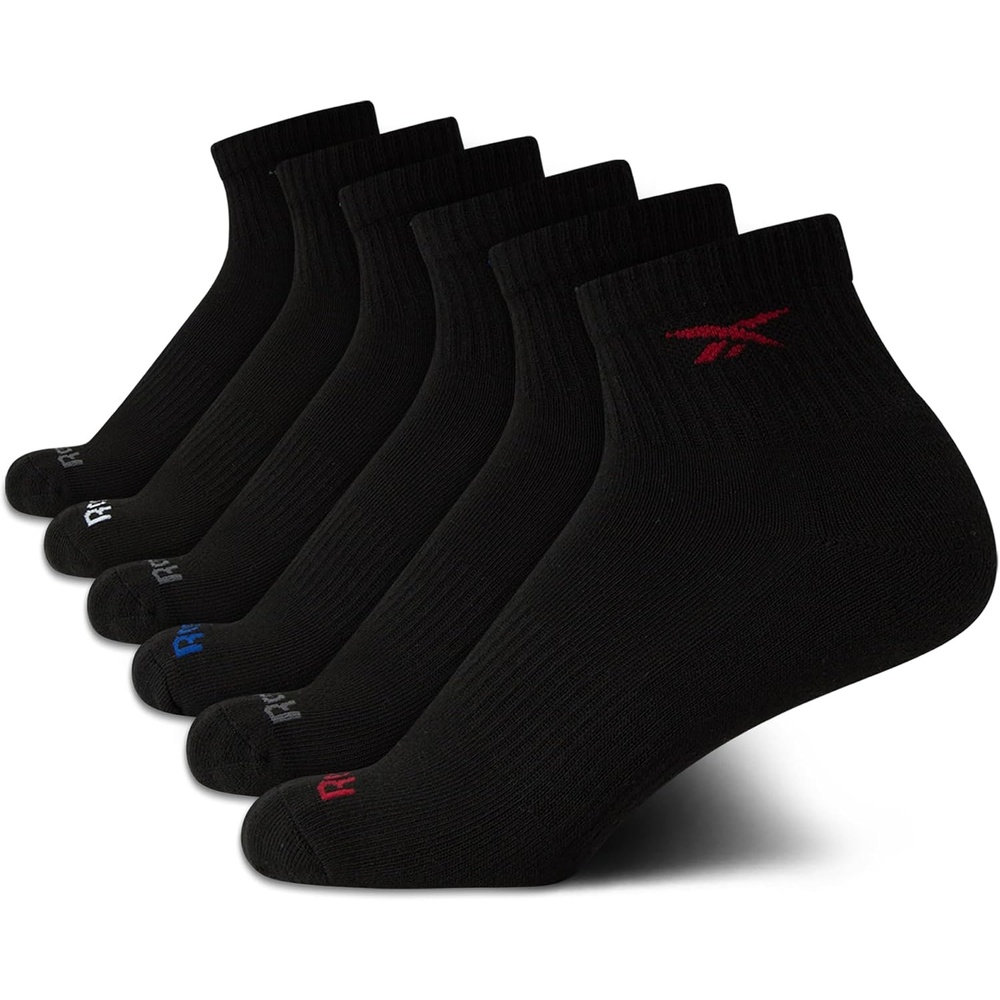 image:imageReebok Boys Quarter Socks 6 Pack Performance Quarter Cut Athletic Socks Breathable Moisturewicking Fabric Cushioned Footbed Eases Fatigue Arch Support Locks in FitAll Black
