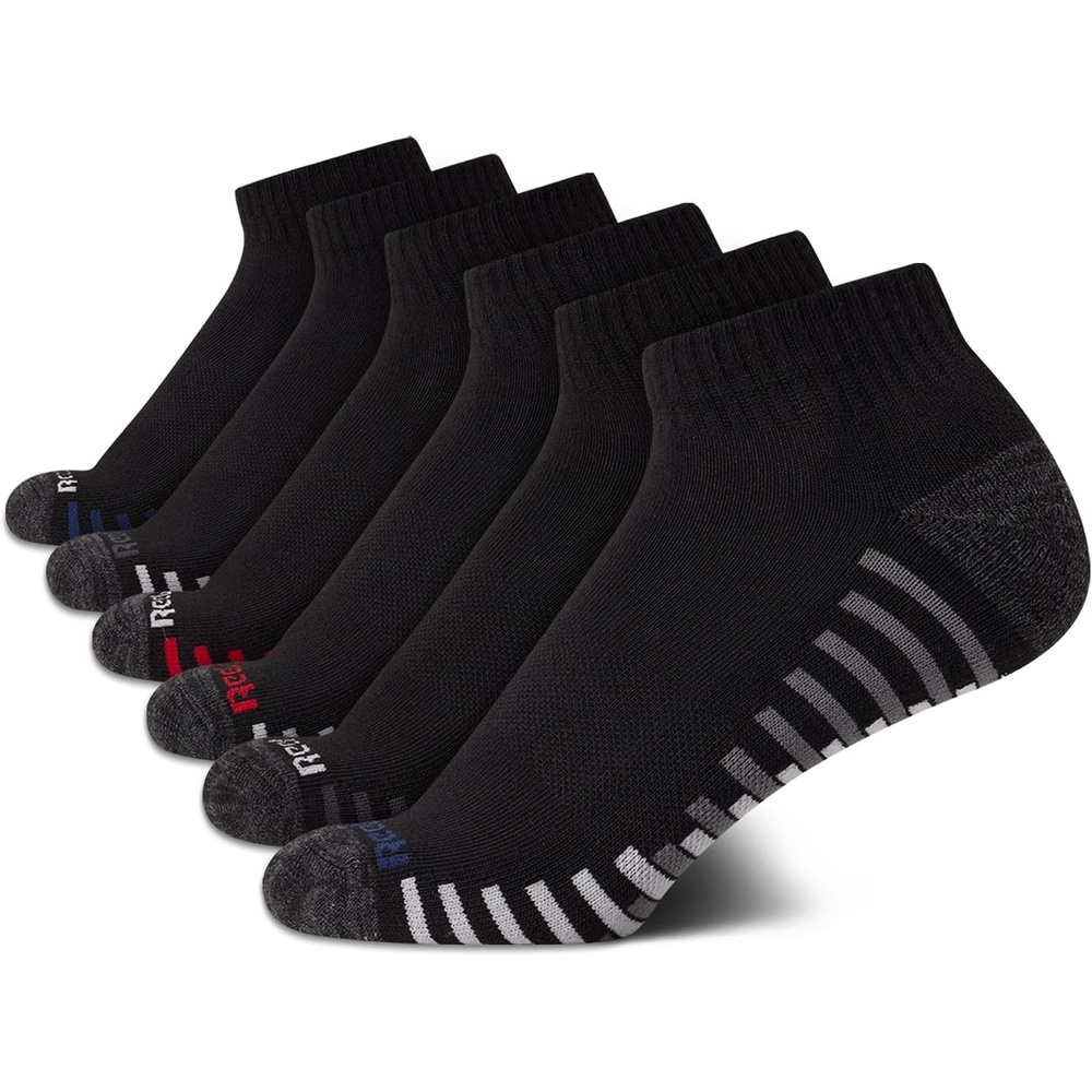 image:imageReebok Boys Quarter Socks 6 Pack Performance Quarter Cut Athletic Socks Breathable Moisturewicking Fabric Cushioned Footbed Eases Fatigue Arch Support Locks in FitBlack Detail