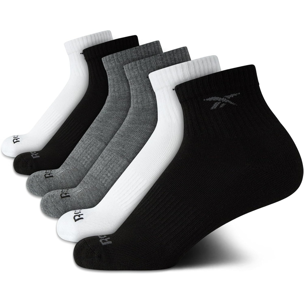 image:imageReebok Boys Quarter Socks 6 Pack Performance Quarter Cut Athletic Socks Breathable Moisturewicking Fabric Cushioned Footbed Eases Fatigue Arch Support Locks in FitBlackWhiteGrey