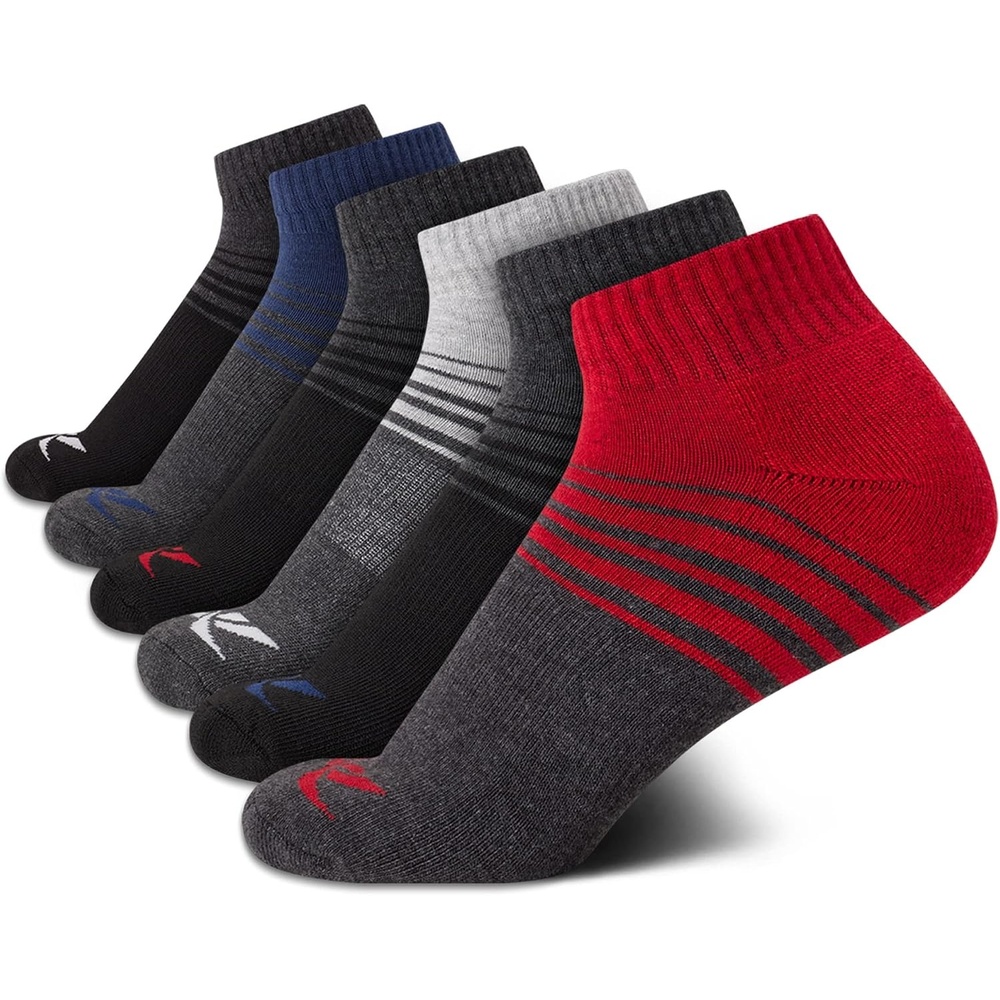 image:imageReebok Boys Quarter Socks 6 Pack Performance Quarter Cut Athletic Socks Breathable Moisturewicking Fabric Cushioned Footbed Eases Fatigue Arch Support Locks in FitBlackGreyRed