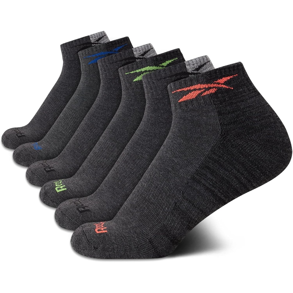 image:imageReebok Boys Quarter Socks 6 Pack Performance Quarter Cut Athletic Socks Breathable Moisturewicking Fabric Cushioned Footbed Eases Fatigue Arch Support Locks in FitGrey Logo