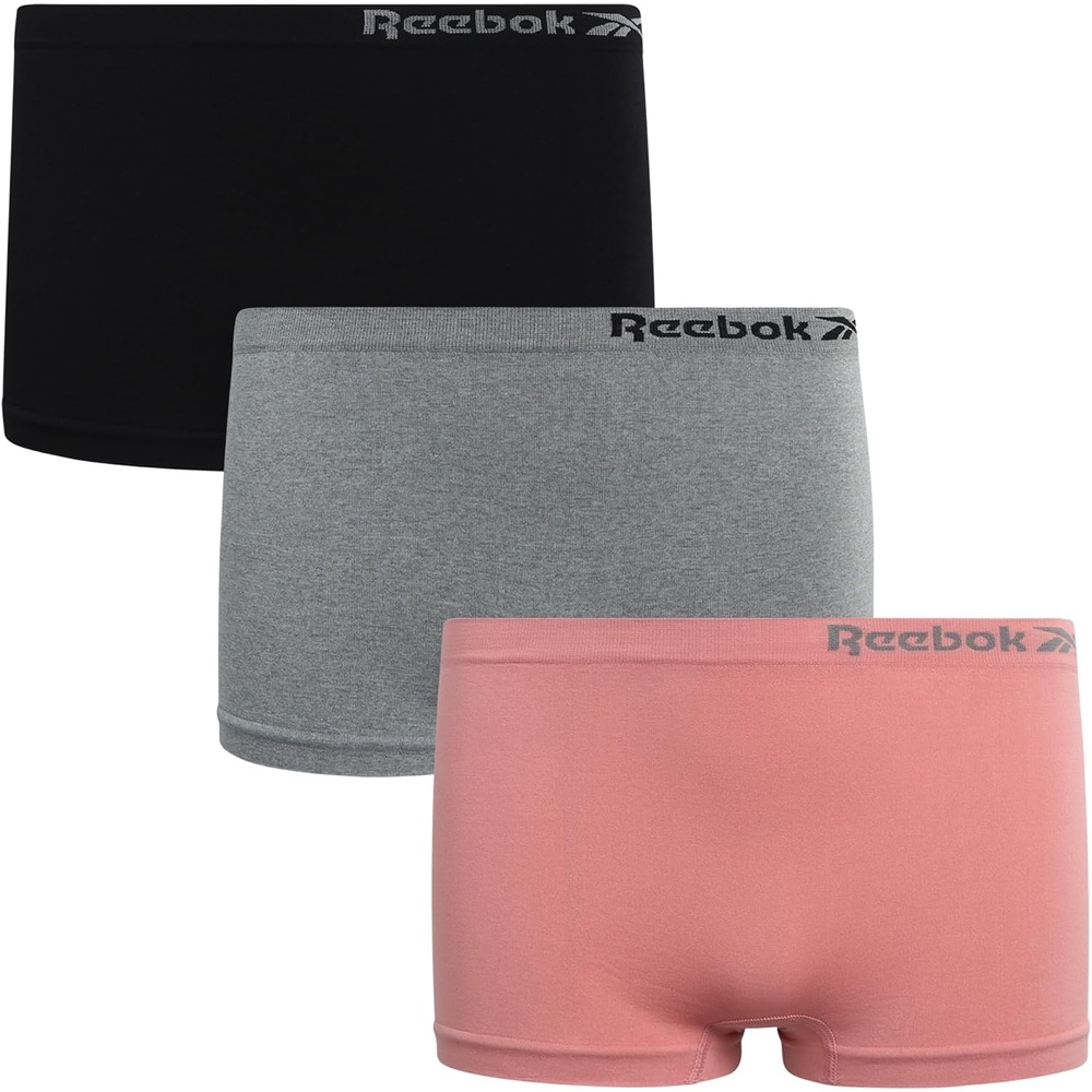 image:imageReebok Girls Boyshorts 3 Pack Stretch Seamless 2 Inseam Soft Easy Coverage for School Play and Lounging Smooth Fit Flexes Through Sports and SleepoversGreyRoseBlack