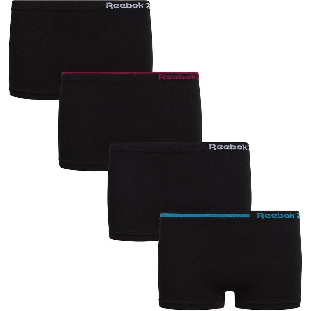 image:imageReebok Girls Boyshorts 4 Pack Performance Stretch Seamless Underwear Soft Easy Coverage for School Play and Lounging Smooth Fit Flexes Through Sports and SleepoversBlack