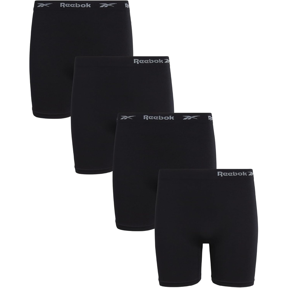 image:imageReebok Girls Boyshorts 4 Pack TagFree Seamless Long Leg Boxers 5 Inseam Soft IrritationFree Comfort for Active Kids Supportive FullCoverage Fit Through Every ActivityAll Black