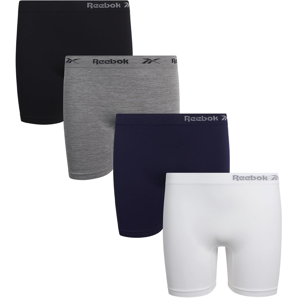 image:imageReebok Girls Boyshorts 4 Pack TagFree Seamless Long Leg Boxers 5 Inseam Soft IrritationFree Comfort for Active Kids Supportive FullCoverage Fit Through Every ActivityGreyBlackWhiteBlue