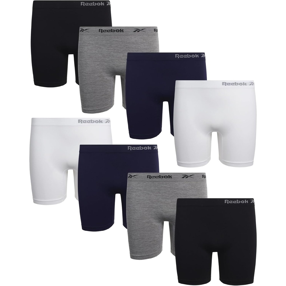 image:imageReebok Girls Boyshorts 8 Pack Soft Stretch Seamless Long Leg Underwear 5 Smooth Flexible Construction Gives Active Kids FullCoverage Comfort That Moves Through Every ActivityGreyBlackWhiteBlue