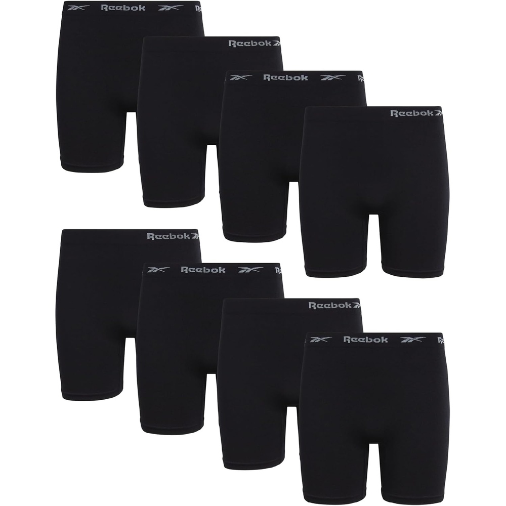 image:imageReebok Girls Boyshorts 8 Pack Soft Stretch Seamless Long Leg Underwear 5 Smooth Flexible Construction Gives Active Kids FullCoverage Comfort That Moves Through Every ActivityAll Black