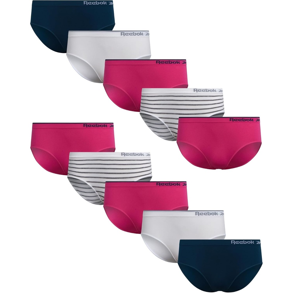 image:imageReebok Girls Hipster Panties 10 Pack Soft Stretch Seamless Underwear  Breathable MoistureWicking Fabric Keeps Her Fresh and Confident Everyday Smooth Comfort in Every MoveWhiteMajolica BlueWhite StripeCarmine Rose