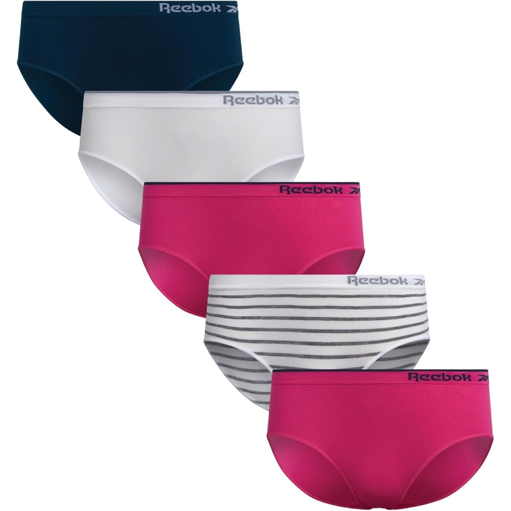 image:imageReebok Girls Hipster Panties 5 Pack Soft Stretch Seamless Underwear  Breathable MoistureWicking Fabric Keeps Her Fresh and Confident Everyday Smooth Comfort in Every MoveWhiteMajolica BlueWhite StripeCarmine Rose