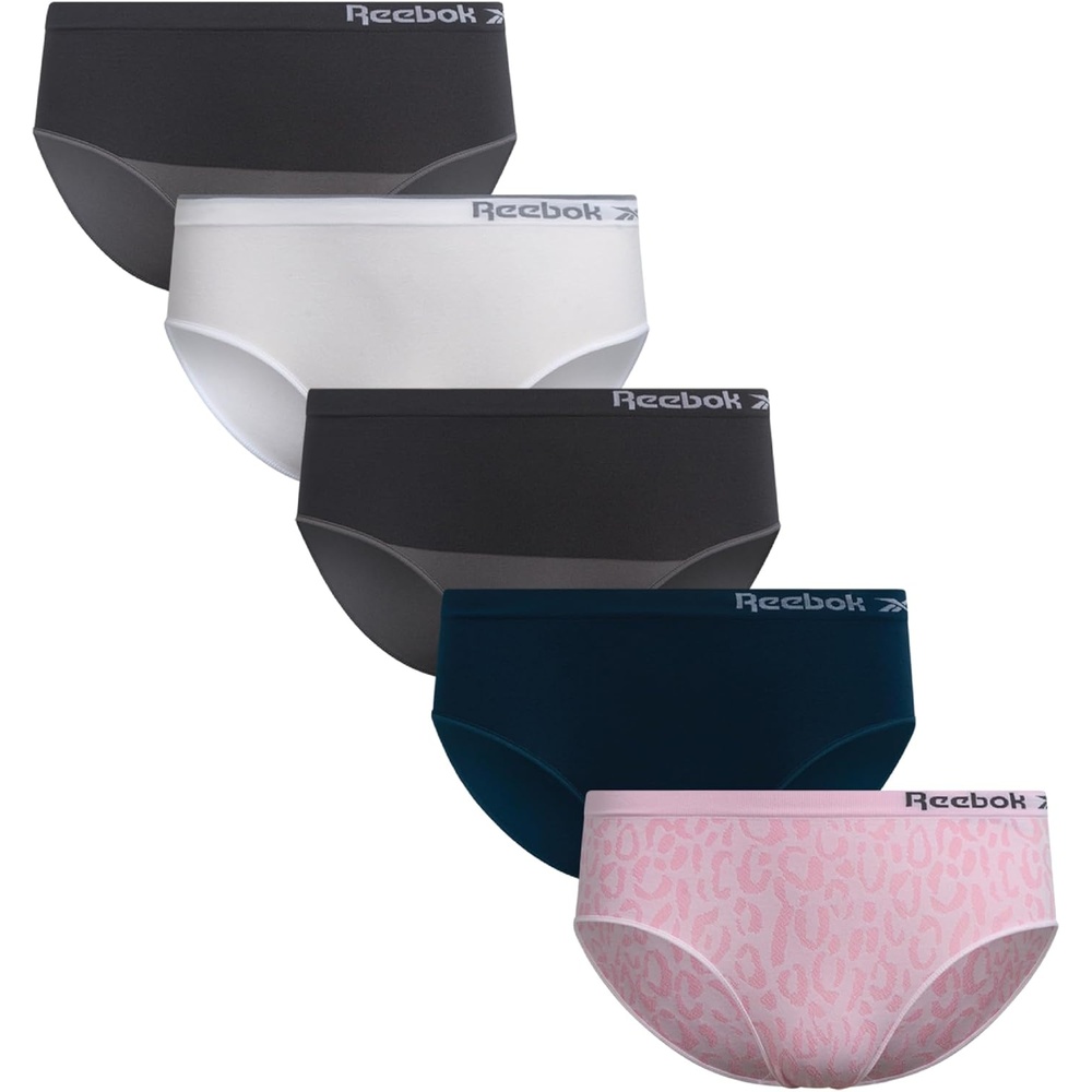 image:imageReebok Girls Hipster Panties 5 Pack Soft Stretch Seamless Underwear Breathable MoistureWicking Fabric Keeps Her Fresh and Confident Everyday Smooth Comfort in Every MoveWhiteMajolica BlueSteel GreyPink Jacquard