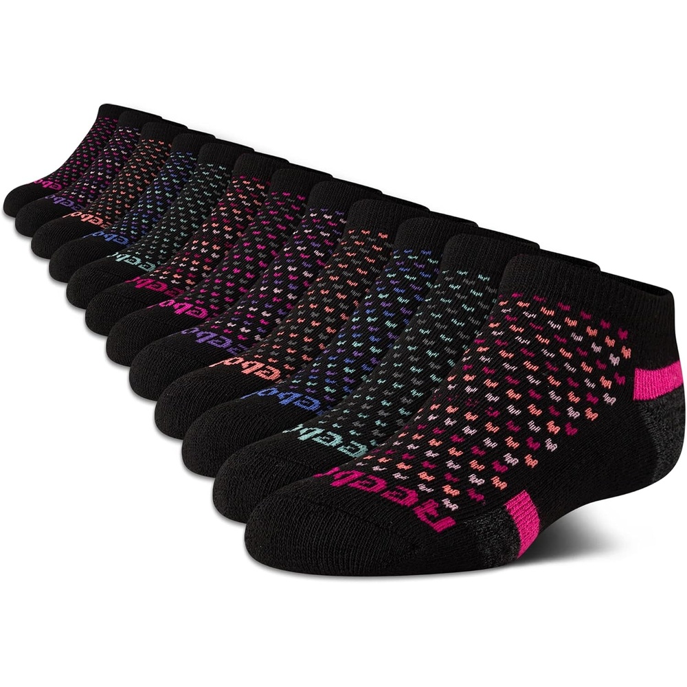 image:imageReebok Girls No Show Socks 12 Pack Performance Cushion Comfort Active Socks Moisturewicking Fabric Seamless Toe Snug Ribbed Cuff Flexible Stretch Fit Machine WashableBlack Multi