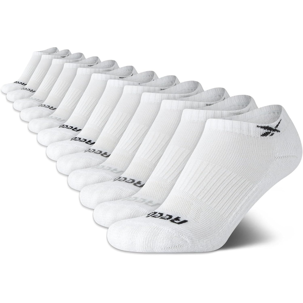 image:imageReebok Girls No Show Socks 12 Pack Performance Cushion Comfort Active Socks Moisturewicking Fabric Seamless Toe Snug Ribbed Cuff Flexible Stretch Fit Machine WashableAll White