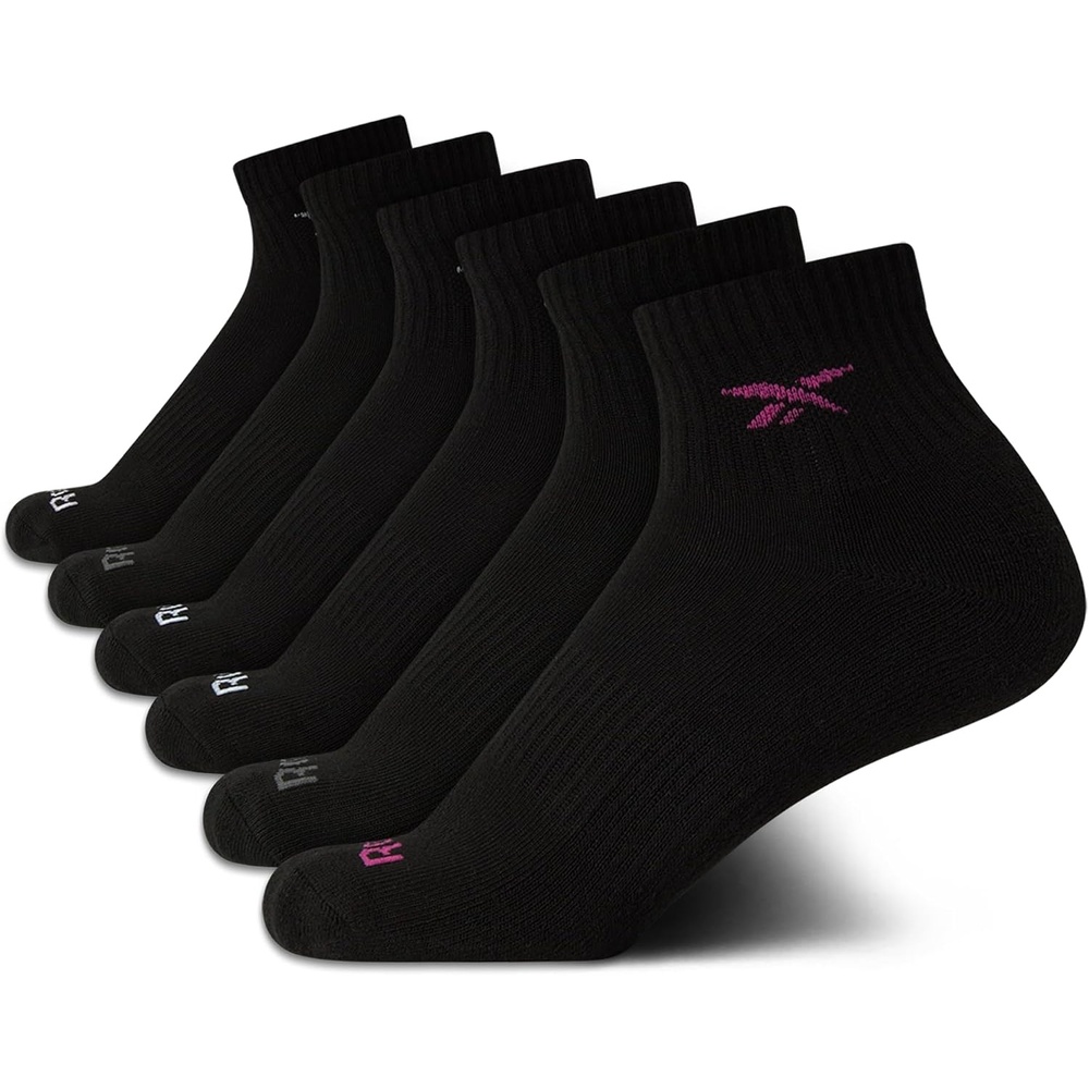 image:imageReebok Girls Quarter Socks 6 Pack MoistureWicking Girls Athletic Socks  Cushioned Footbed with a Seamless Toe and Snug LowRise Fit for AllDay ComfortAll Black