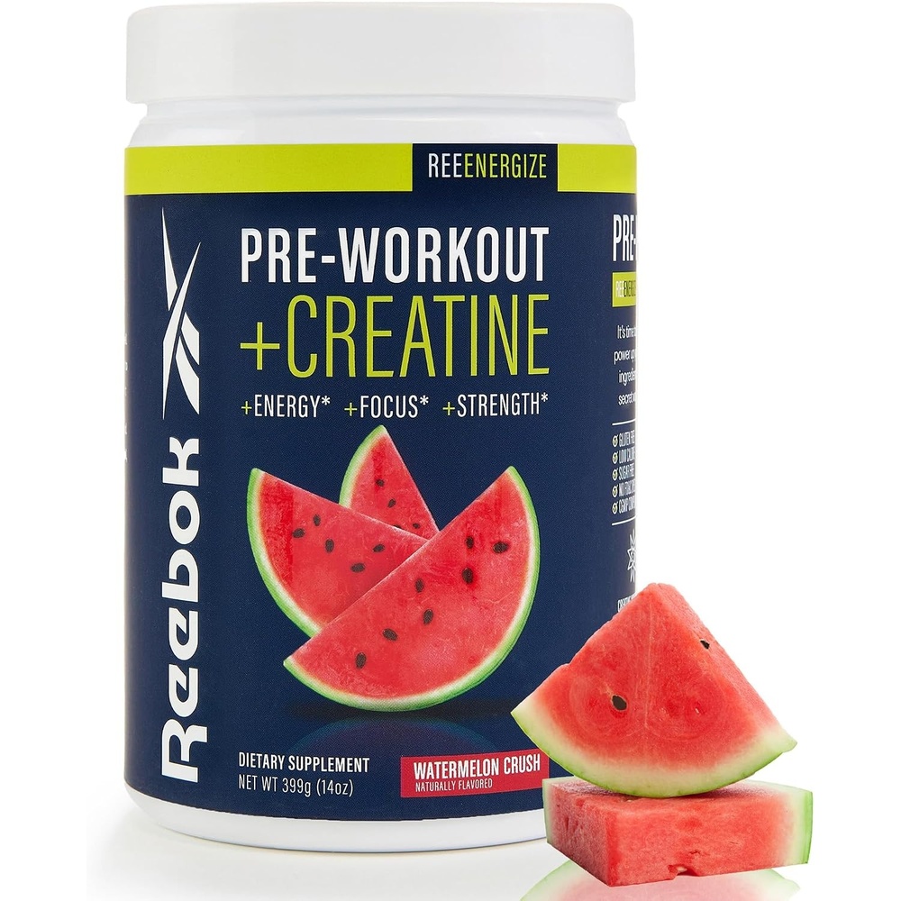 image:imageReebok REEenergize PreWorkout Creatine Powder Watermelon Crush 3g Creatine Monohydrate 200mg Natural Caffeine Clean Energy for Strength Focus amp Pump Informed Sport CertifiedWatermelon Crush
