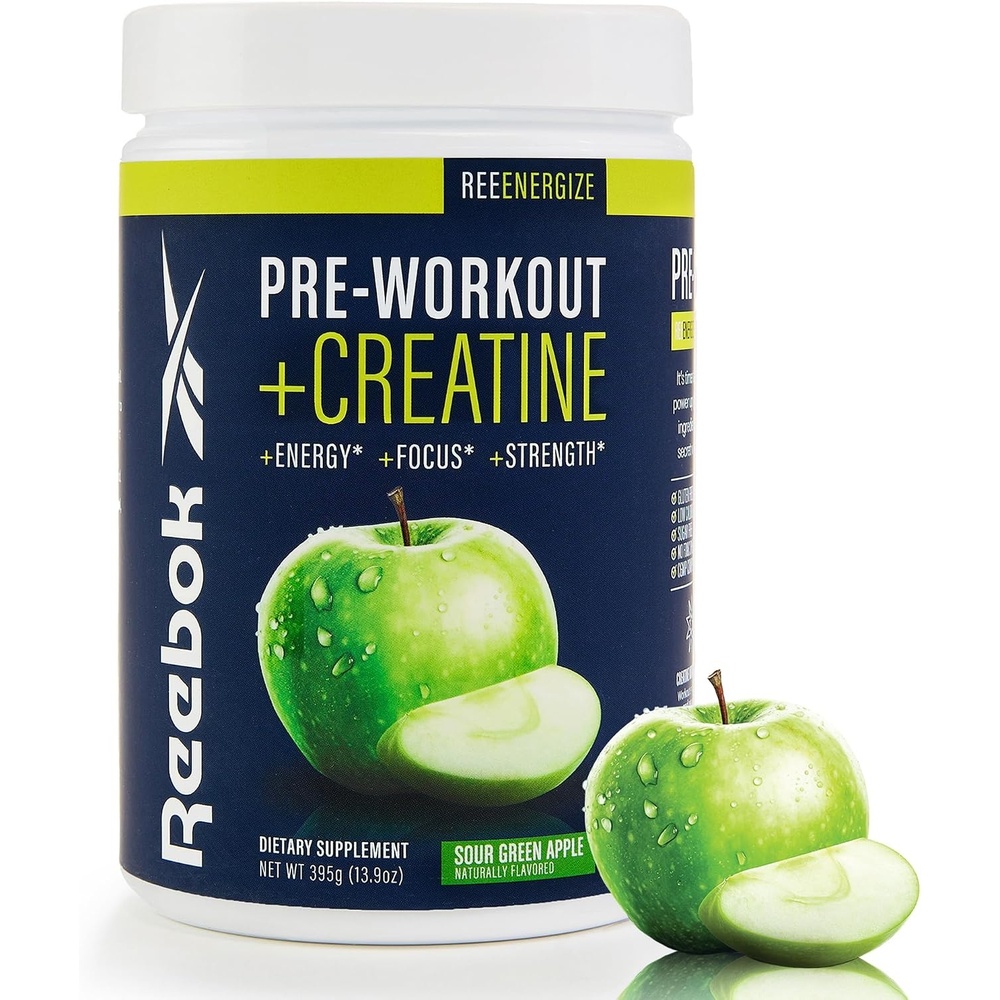image:imageReebok REEenergize PreWorkout Creatine Powder Watermelon Crush 3g Creatine Monohydrate 200mg Natural Caffeine Clean Energy for Strength Focus amp Pump Informed Sport CertifiedGreen Apple
