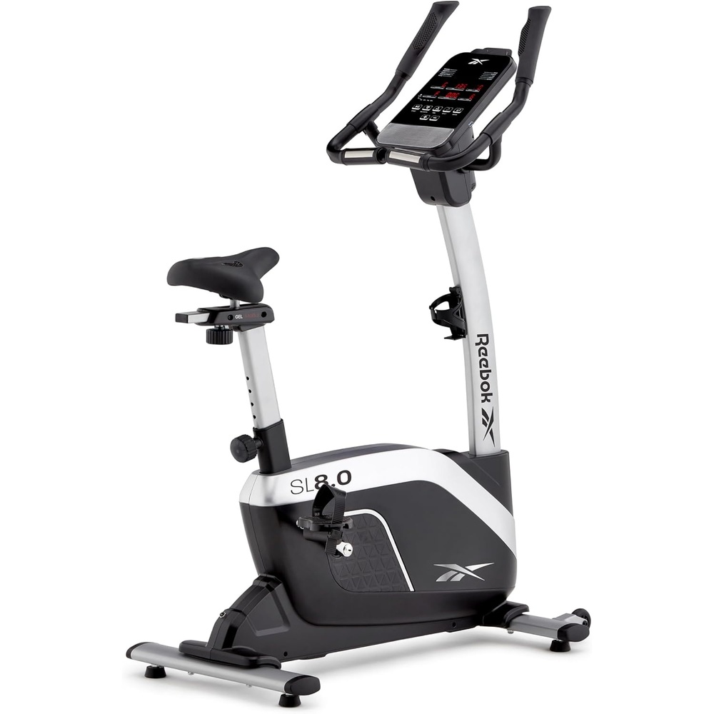 image:imageReebok SL80 Stationary Bike Bluetooth Compatible Indoor Cycling Bike 24 Resistance Levels 12 Workouts Upright Exercise Bike with Gel Pad Saddle