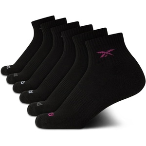 Reebok Girls Quarter Socks 6 Pack Moisture-Wicking Girls Athletic Socks | Cushioned Footbed with a Seamless Toe and Snug, Low-Rise Fit for All-Day Comfort(All Black)