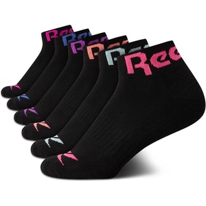 Reebok Girls Quarter Socks 6 Pack Moisture-Wicking Girls Athletic Socks | Cushioned Footbed with a Seamless Toe and Snug, Low-Rise Fit for All-Day Comfort(Black Logo)