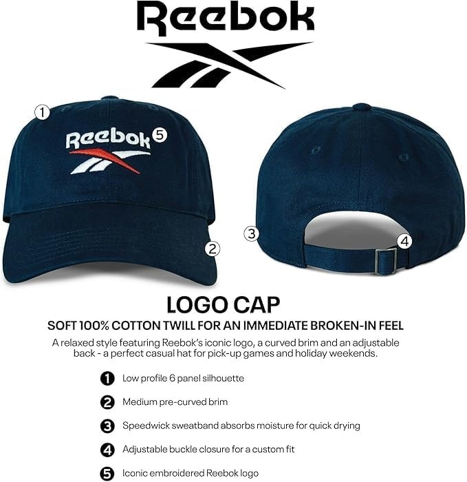 image:imageReebok Classic Logo Hat Mens Womens Adjustable Breathable Everyday Low Profile Cotton TwillGrey