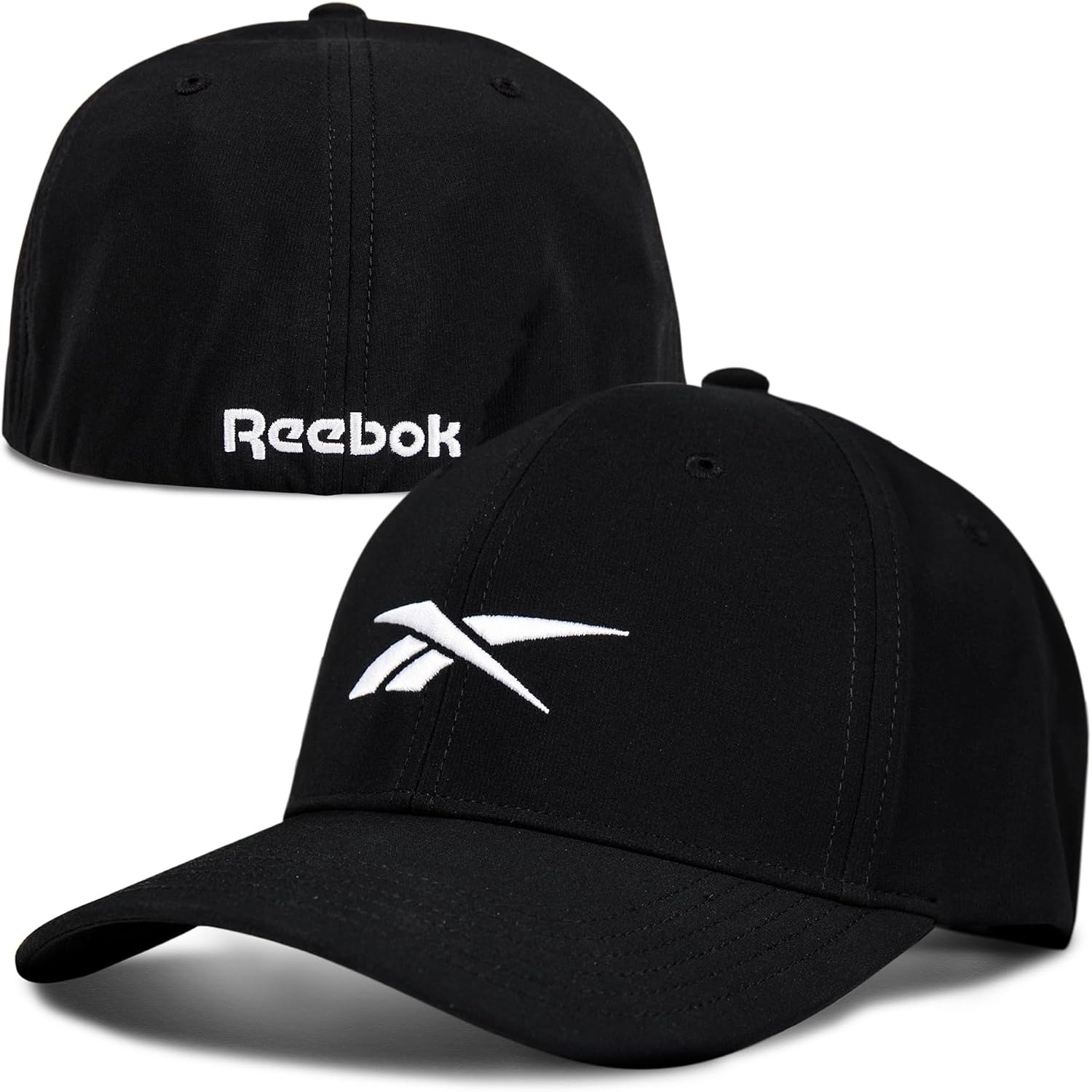 image:imageReebok Mens Range Hat Golf Sun Protection Fitted Six Panel Stretch Breathable Lightweight Recycled PolyesterBlack