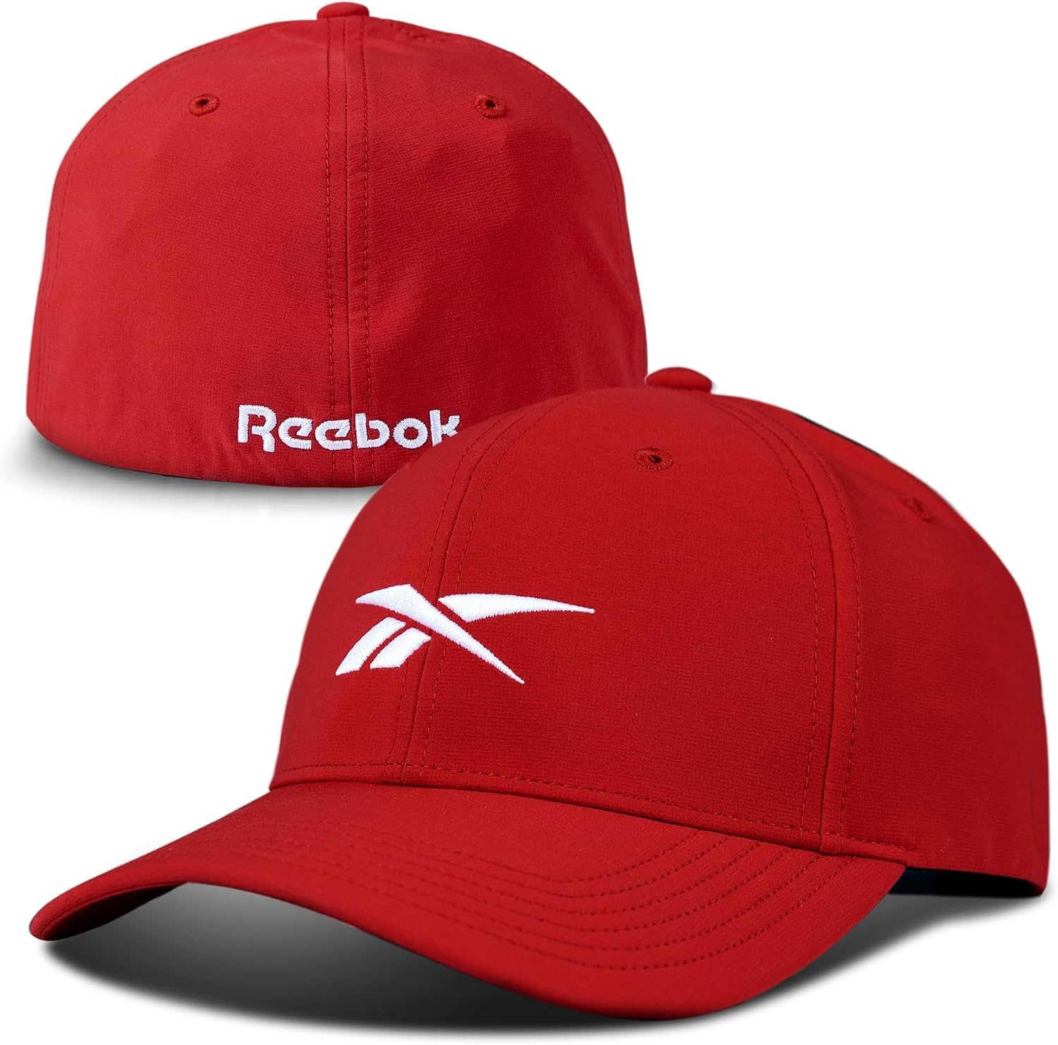 image:imageReebok Mens Range Hat Golf Sun Protection Fitted Six Panel Stretch Breathable Lightweight Recycled PolyesterRed